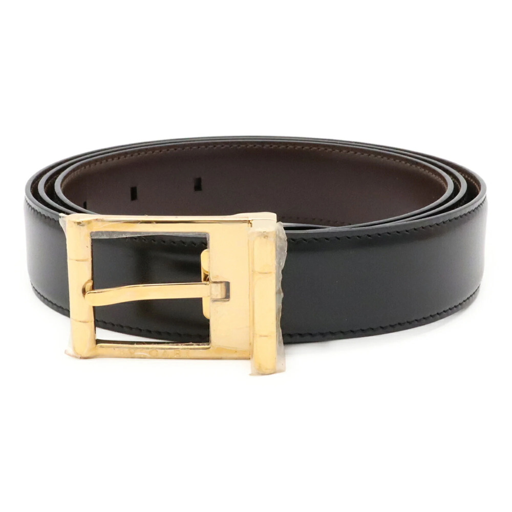 BVLGARI Bulgari Square Buckle Belt, Reversible Leather, Black/Dark Brown, Act...